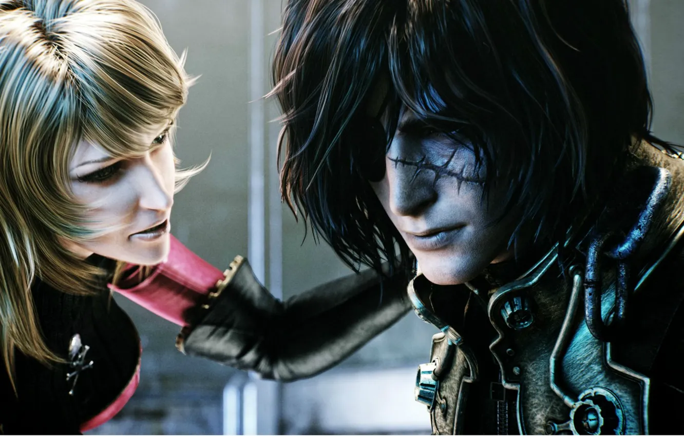 Photo wallpaper face, blonde, pirates, two, scar, eye patch, Space Pirate, Captain Harlock