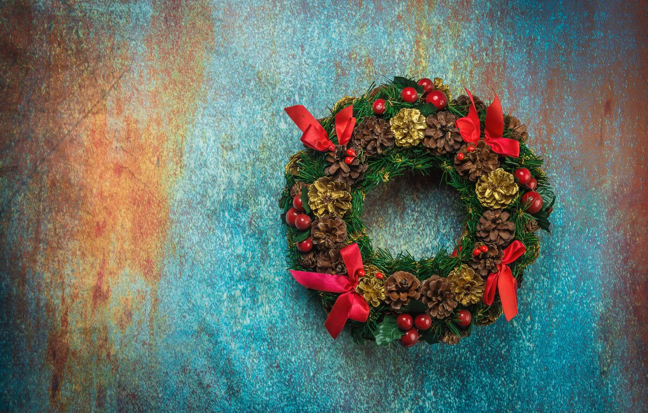 Photo wallpaper decoration, new year, Christmas, Christmas, wreath, wood, New Year, decoration