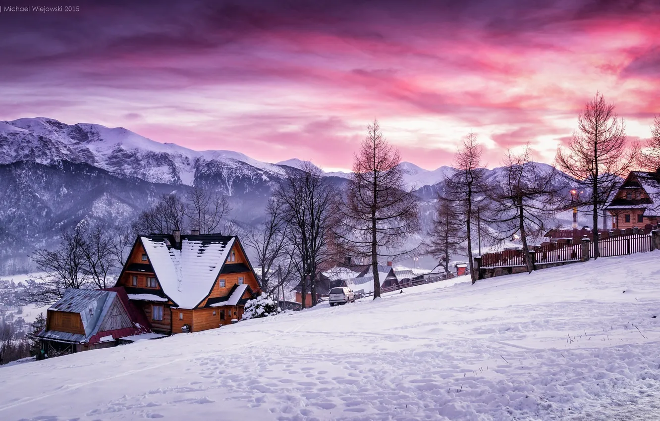 Photo wallpaper winter, snow, home, Poland, Zakopane