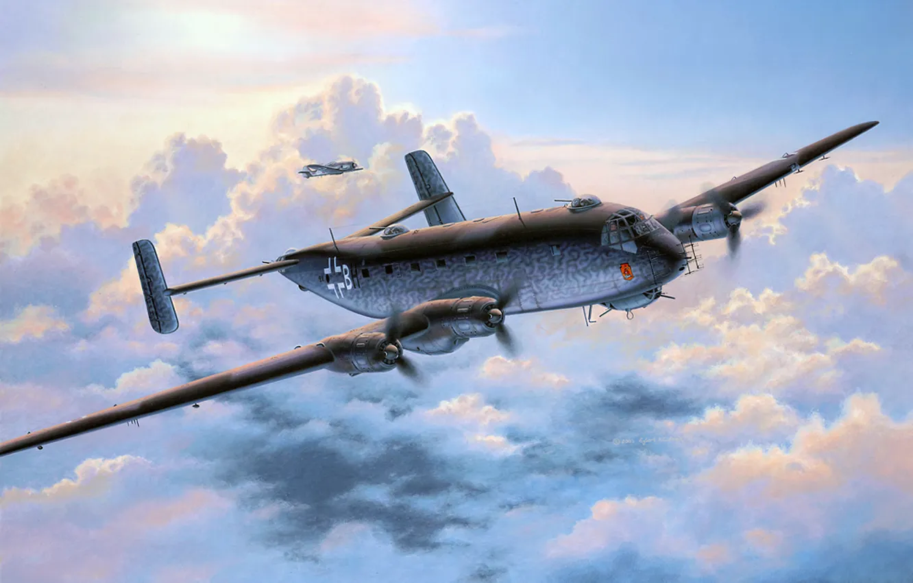 Photo wallpaper the sky, figure, art, sea, German, WW2, far, spy plane/bomber