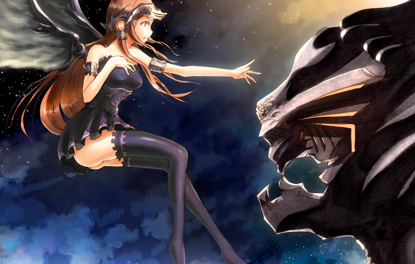 Photo wallpaper girl, space, flight, robot, wings, surprise, art, NikaN