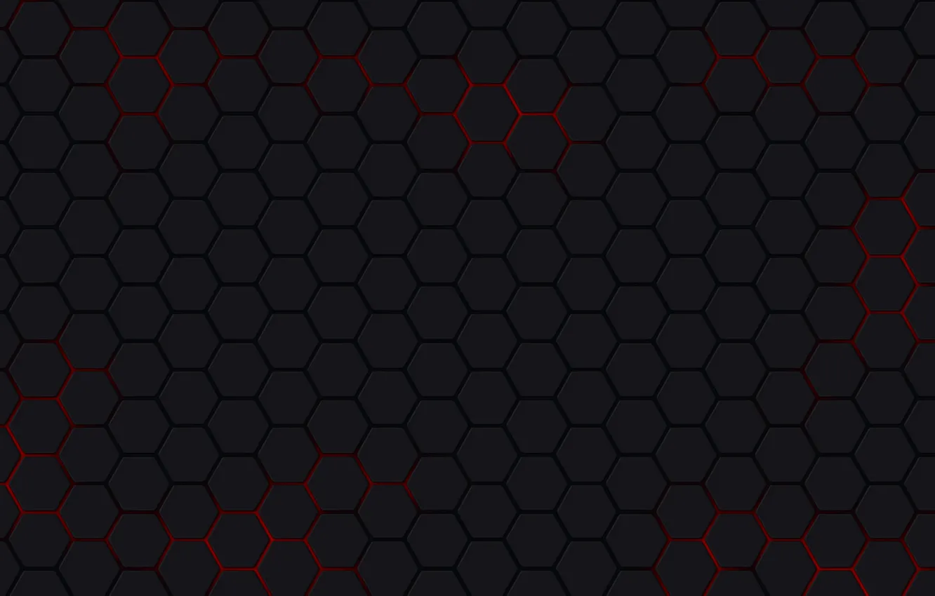 Photo wallpaper red, mesh, black background, hexagons