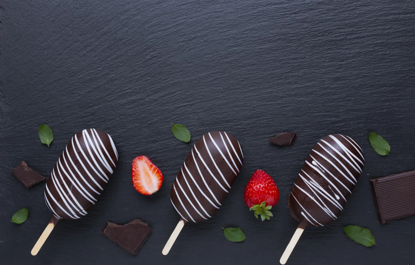 Photo wallpaper berries, strawberry, ice cream, dessert, chocolate