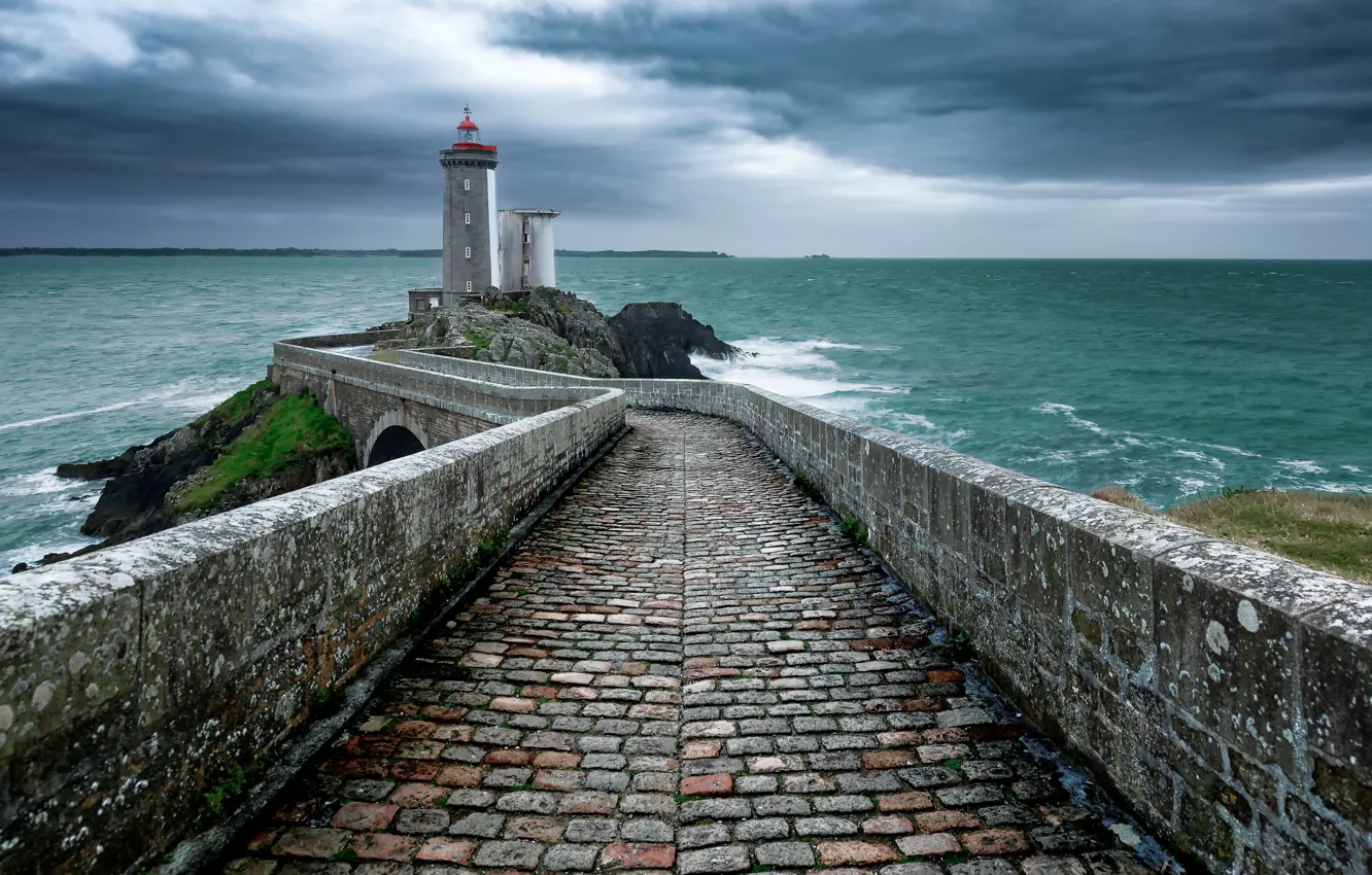 Photo wallpaper sea, lighthouse, France, Brittany, Finistere