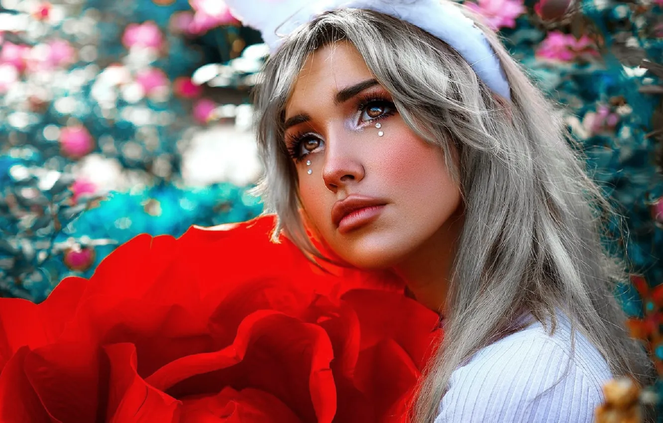 Photo wallpaper look, girl, makeup, Geo Leon