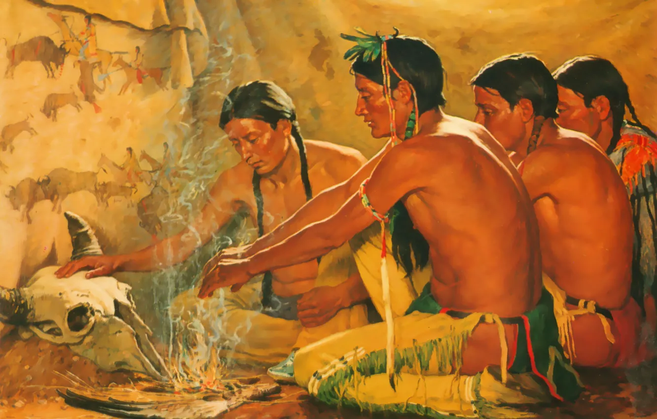 Photo wallpaper Joseph Henry Sharp, Blackfoot Ceremony, Prayer to the spirit of the buffalo