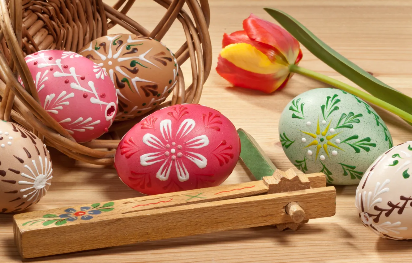 Photo wallpaper flower, Tulip, eggs, Easter, eggs