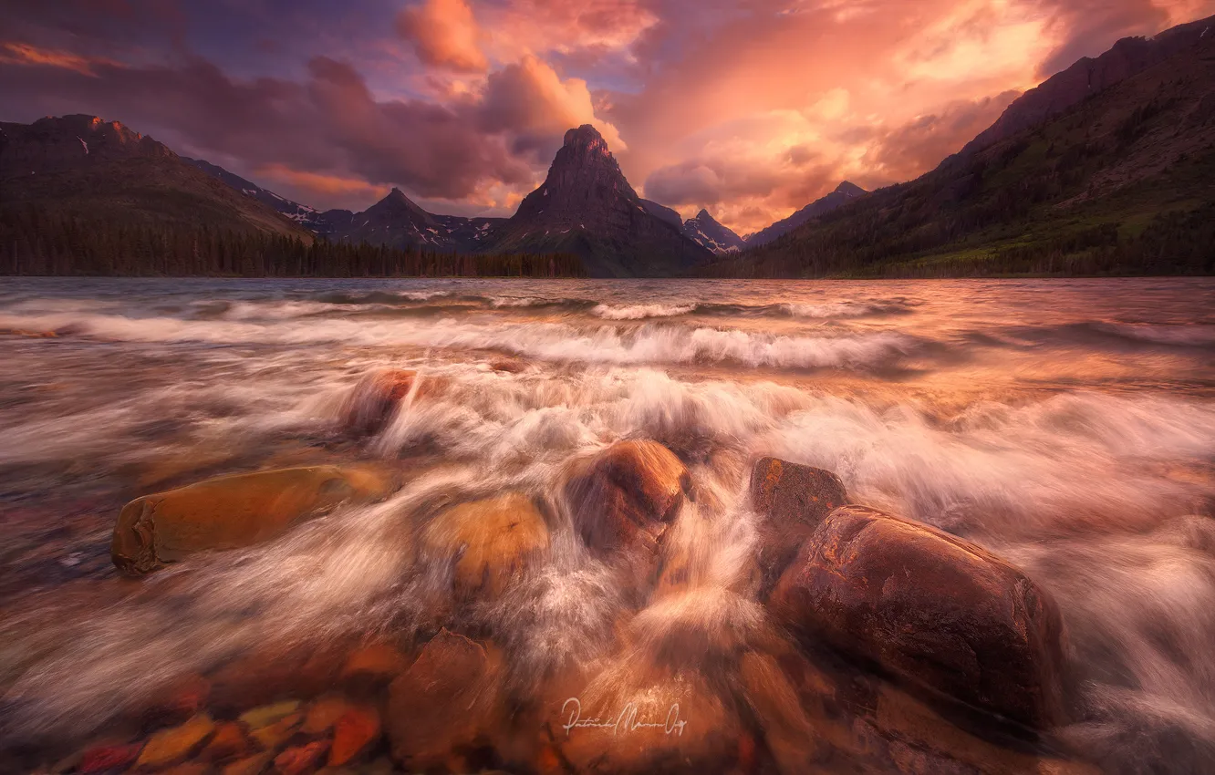 Photo wallpaper mountains, nature, river, stream