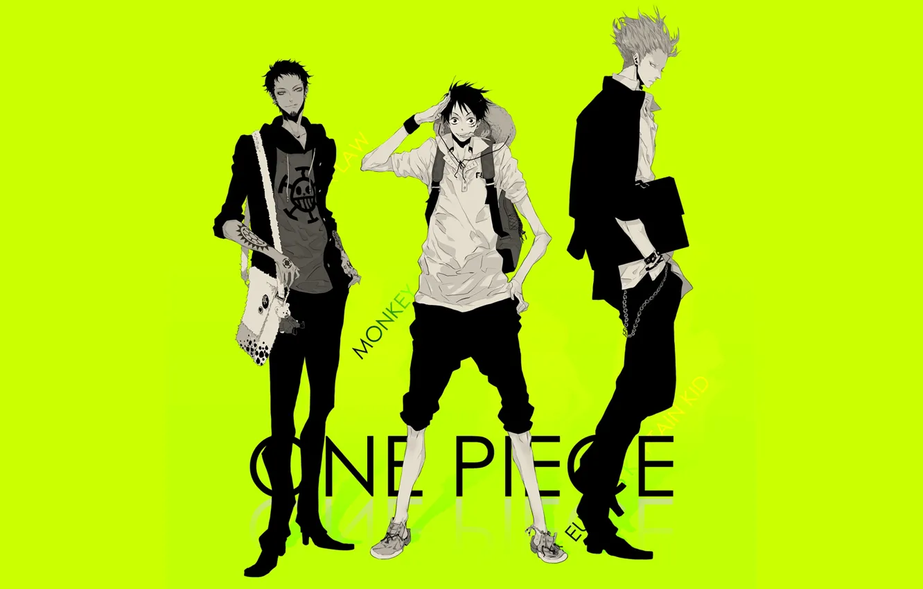 Photo wallpaper anime, guys, One Piece, light green background