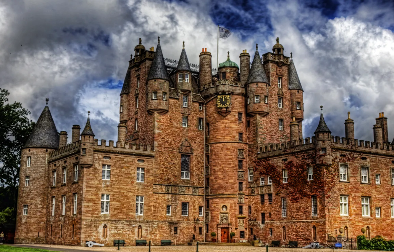 Photo wallpaper castle, wall, watch, treatment, Scotland, tower, Glamis Castle