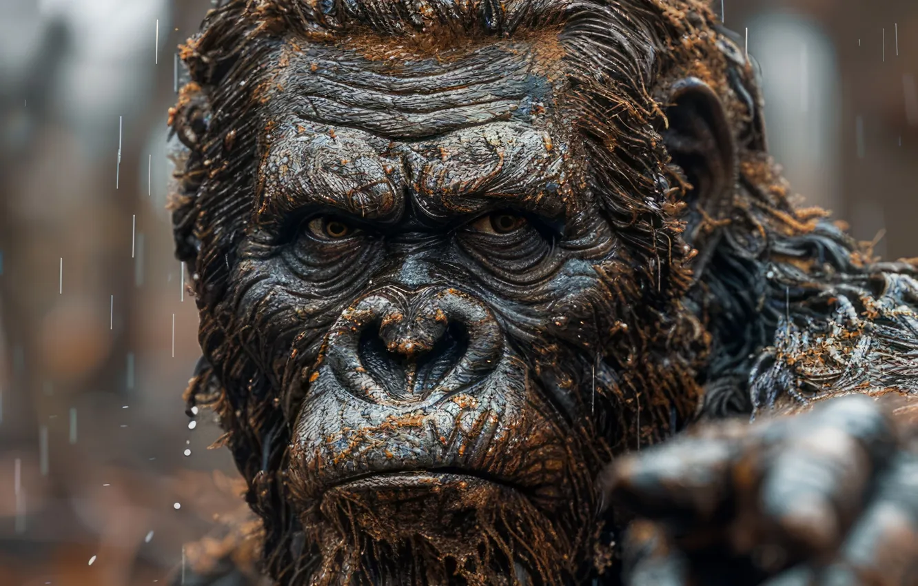 Photo wallpaper eyes, look, face, being, hands, fingers, Yeti, closeup