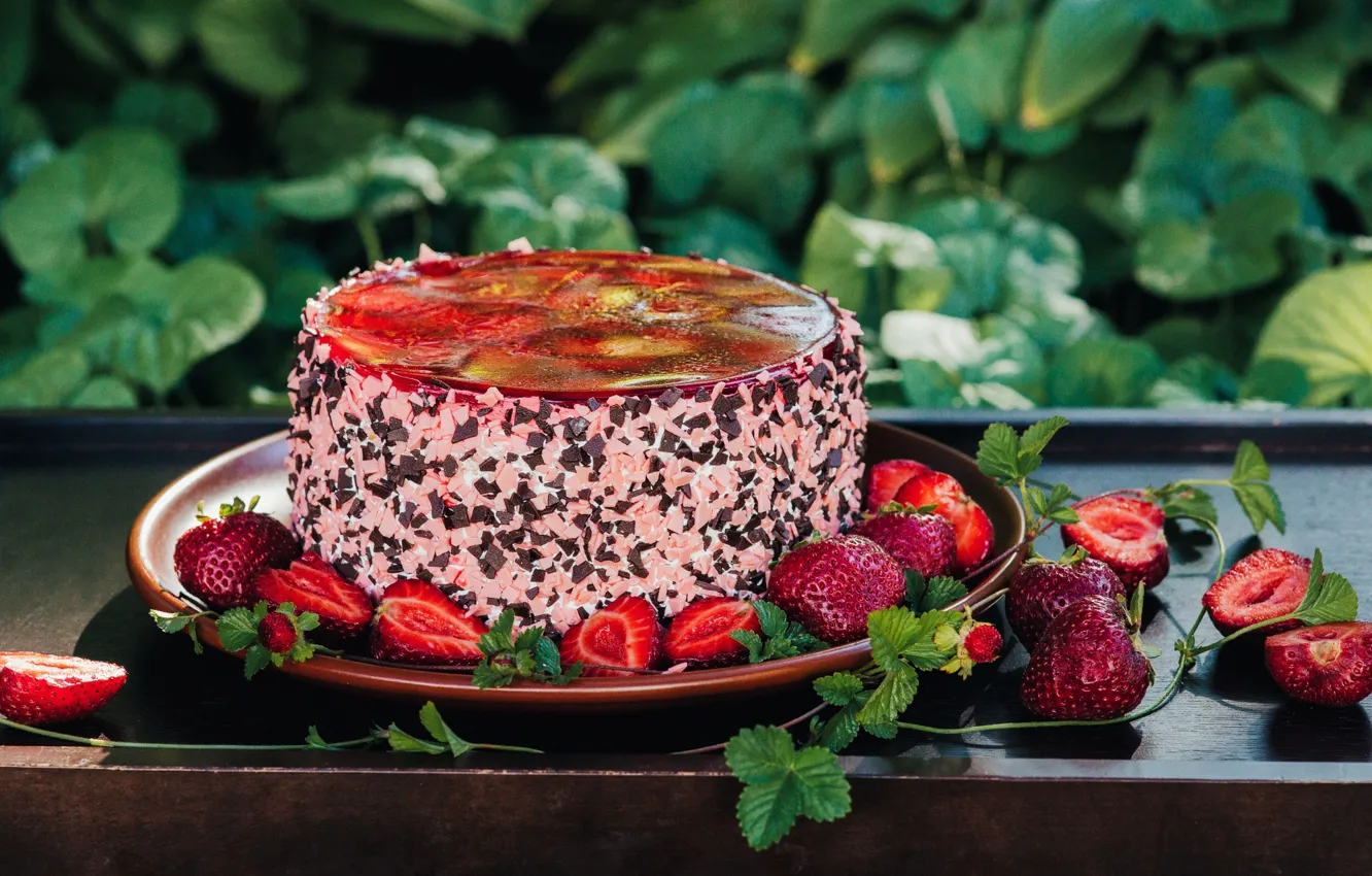 Photo wallpaper strawberry, cake, jelly