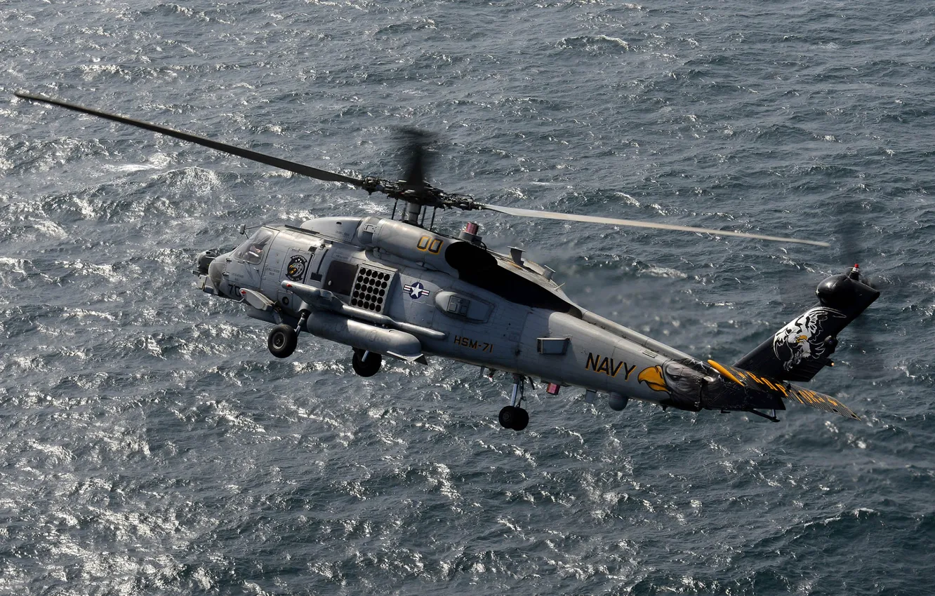 Photo wallpaper sea, helicopter, multipurpose, UH-60, Black Hawk, "Black hawk down"