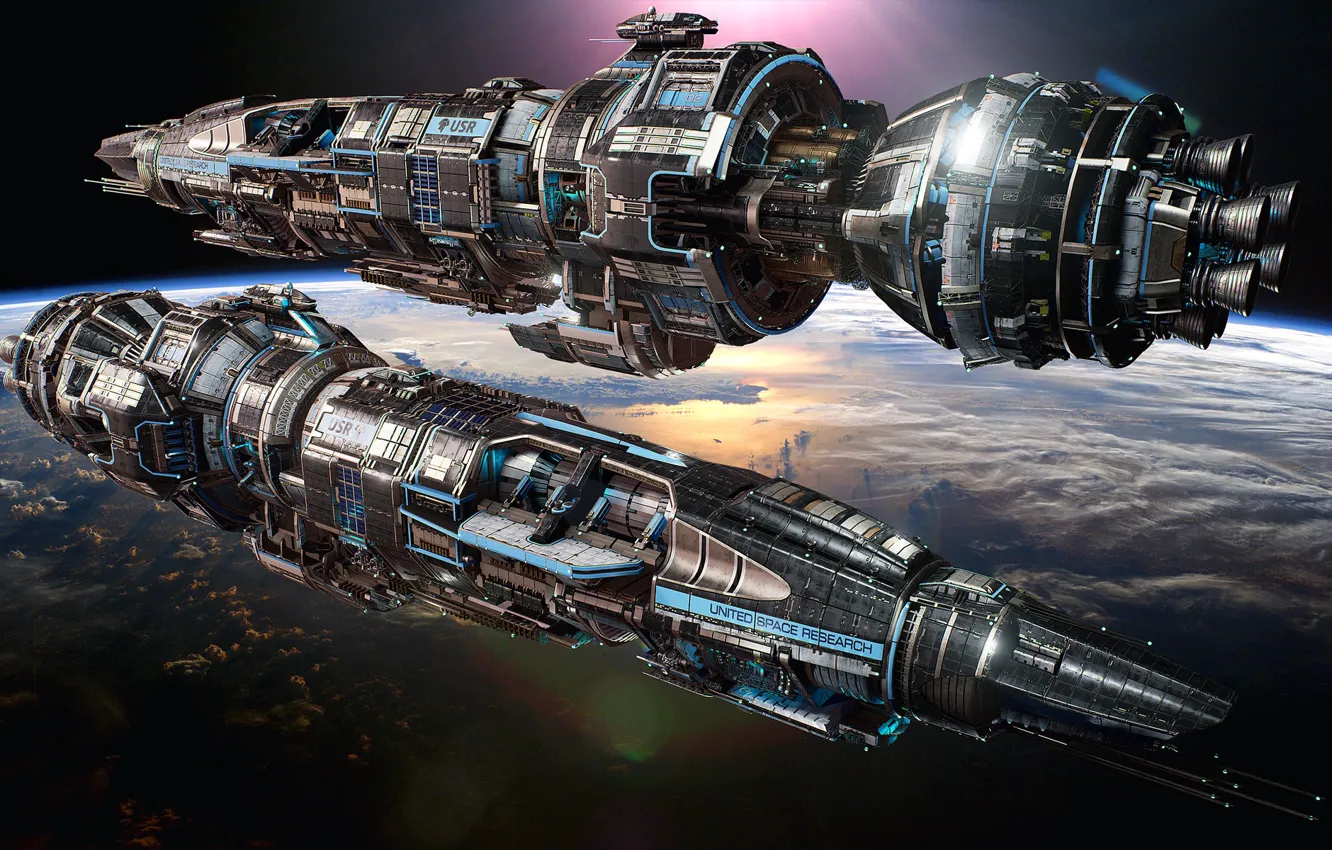 Photo wallpaper planet, ships, Fractured Space, Legendary tier Destroyer skin, USR Ares