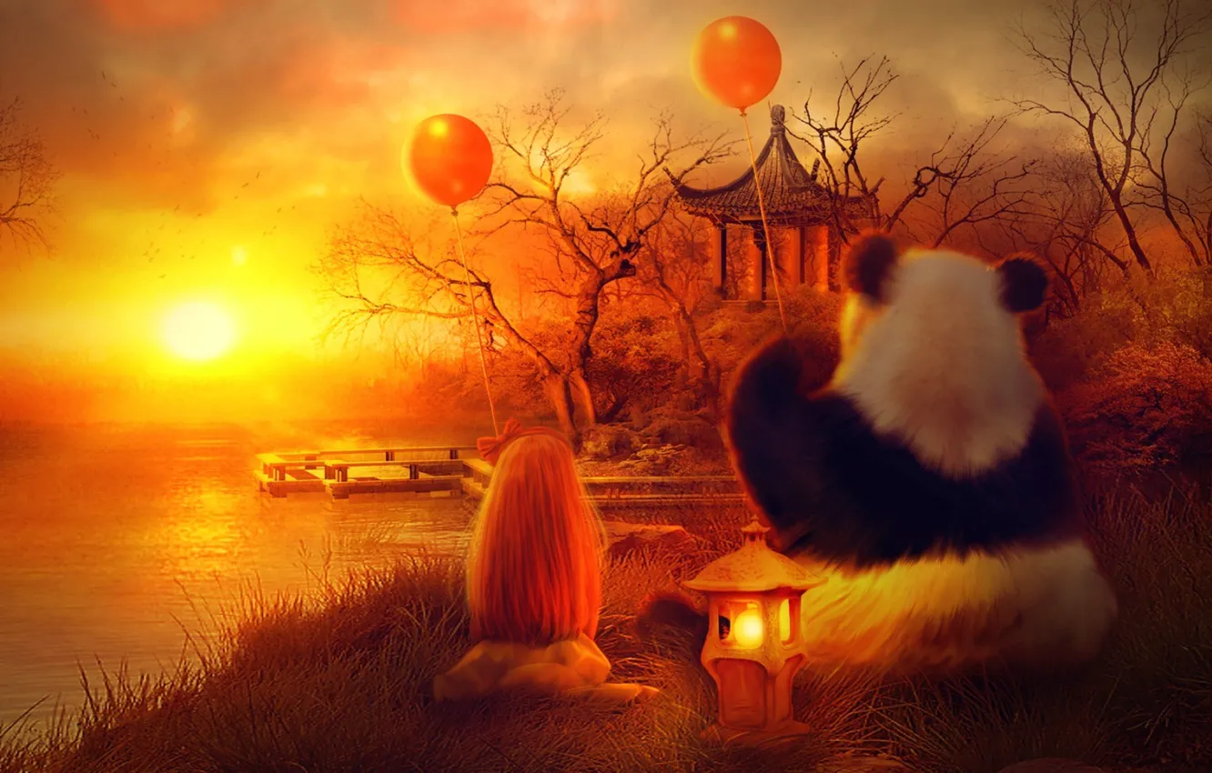 Photo wallpaper bird, sun, awesome, amazing, great, Land, wonderful, balloons