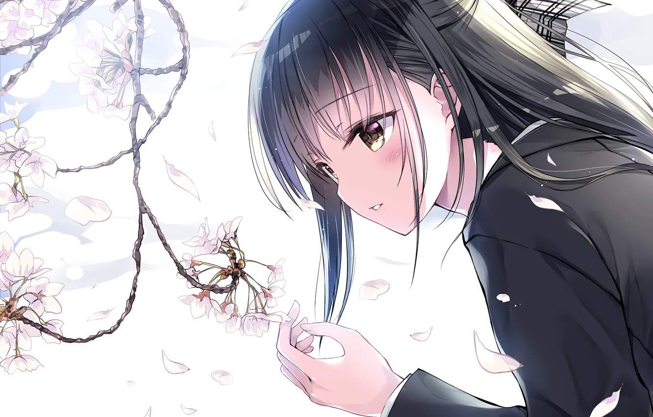 Photo wallpaper girl, long hair, brown eyes, anime, beautiful, pretty, sakura, face