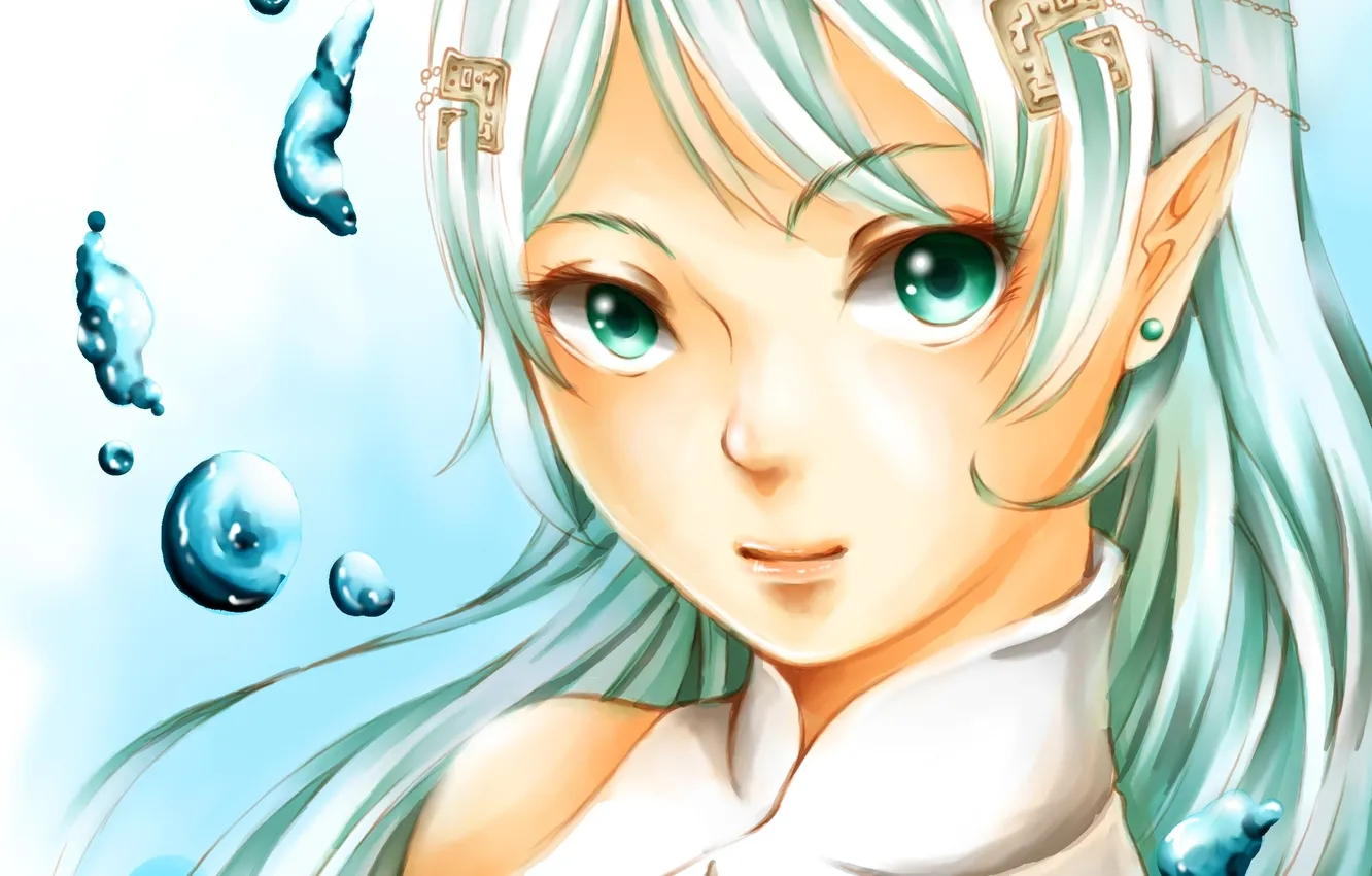 Photo wallpaper eyes, water, girl, drops, face, anime, art, earrings