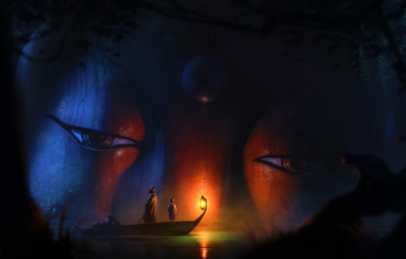 Photo wallpaper eyes, fiction, boat, being, art, lights