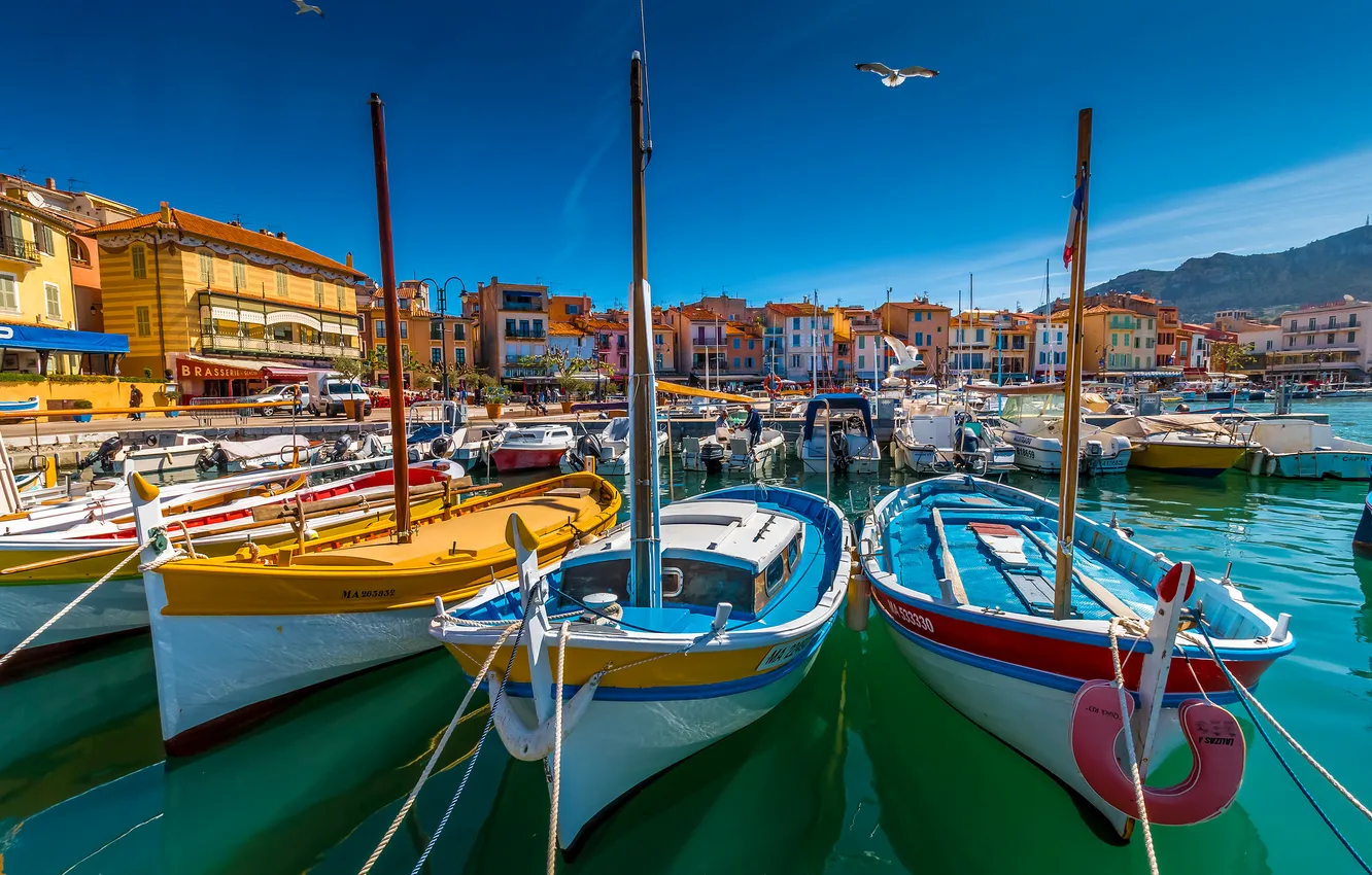 Photo wallpaper boat, France, home, yacht, harbour, Cote d'azur, Cassis