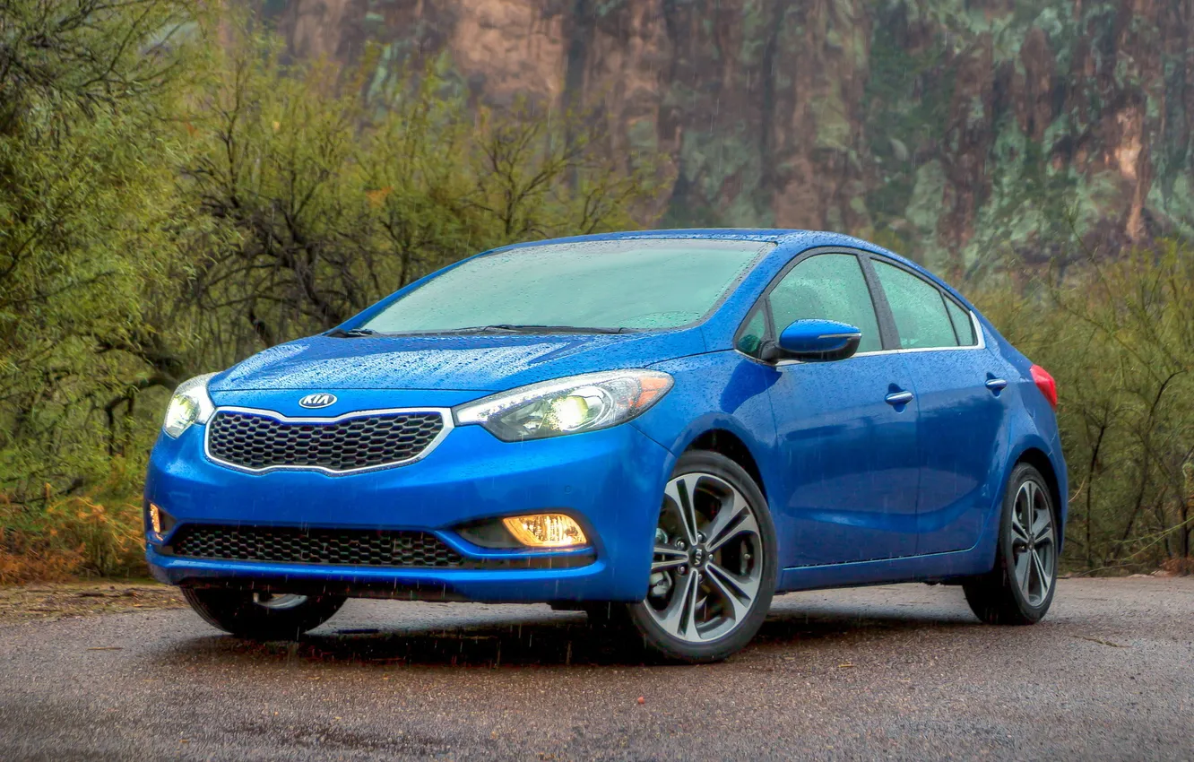 Photo wallpaper blue, lights, car, the front, Kia, Sedan, Forte