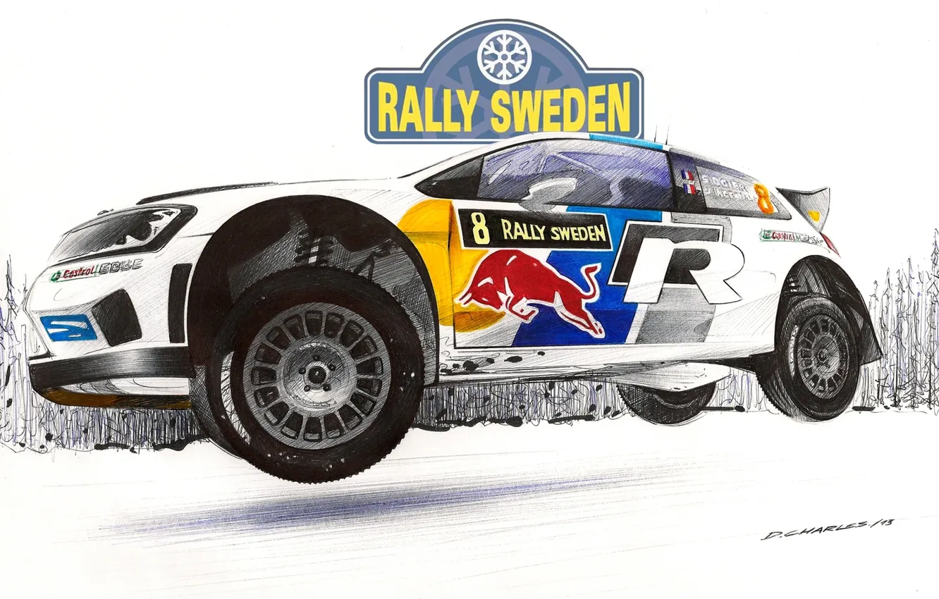 Photo wallpaper Winter, Figure, White, Snow, Sport, Volkswagen, Machine, Rally Sweden