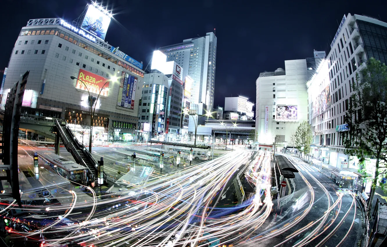 Photo wallpaper night, the city, lights, movement, excerpt, Japan, Tokyo, traffic
