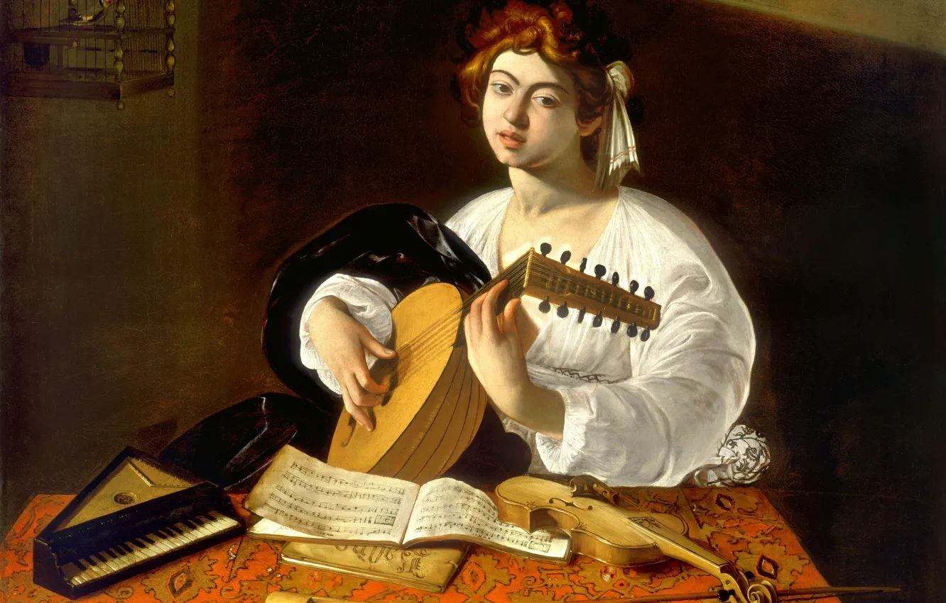 Photo wallpaper picture, guy, lute, Caravaggio, Italian painter, Michelangelo Merisi da Caravaggio, Caravaggio, Michelangelo Merisi da Caravaggio