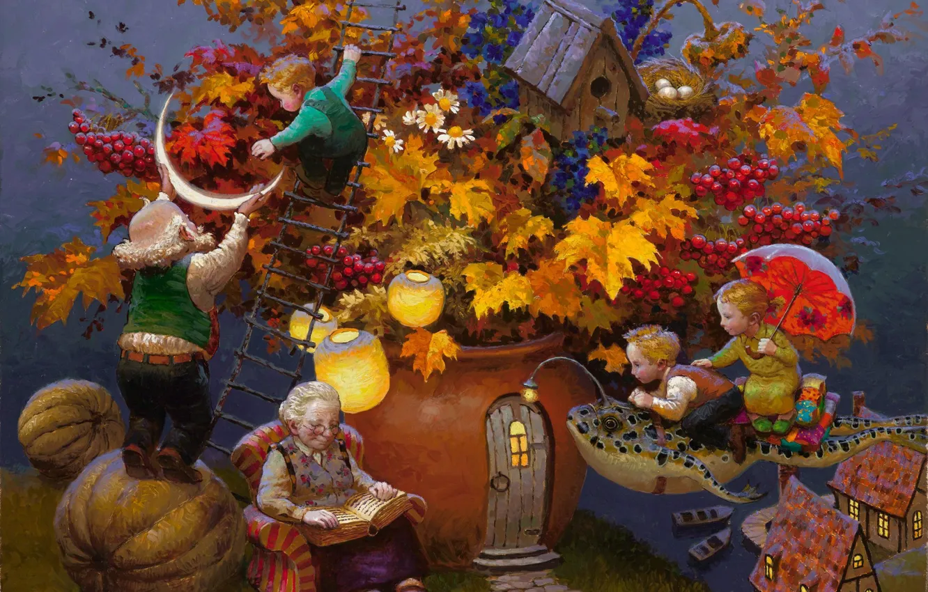 Photo wallpaper childhood, magic, lullaby, Victor Nizovtsev, grandpa's tales