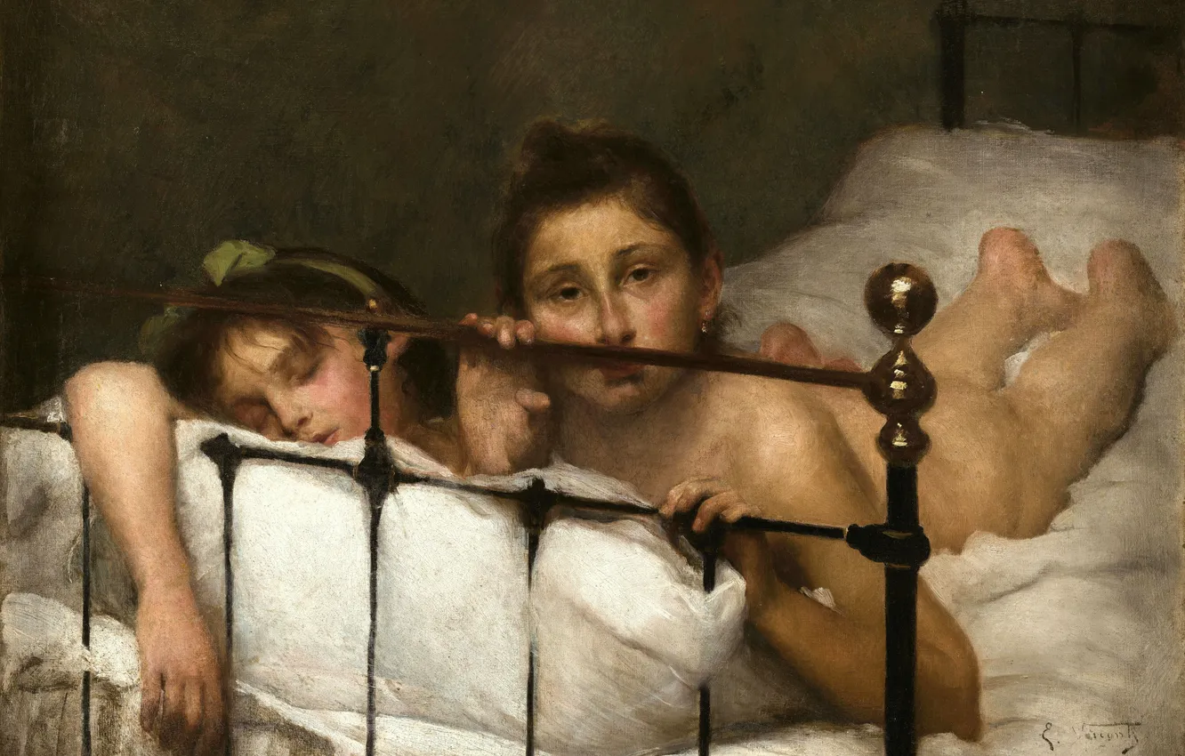 Photo wallpaper girl, picture, two, naked, Elizeu Visconti, Two sisters or in the summer, Brazilian painter, Eliseu …