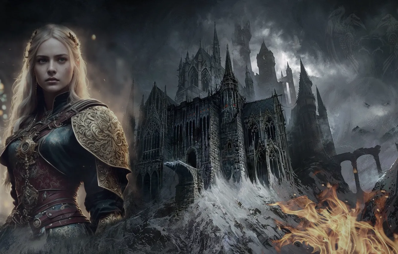 Photo wallpaper fantasy, armor, castle, Gothic, warrior girl