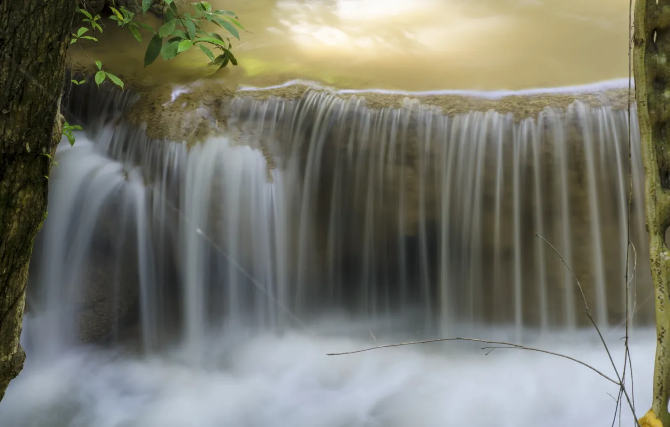 Photo wallpaper forest, landscape, river, rocks, waterfall, summer, forest, tropical