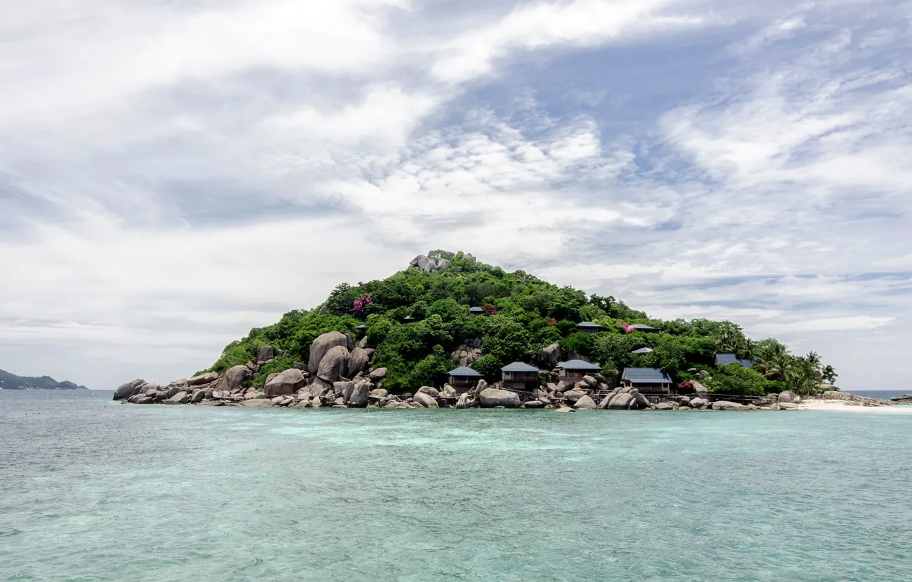 Photo wallpaper the sky, water, green, the ocean, blue, green, island, Thailand