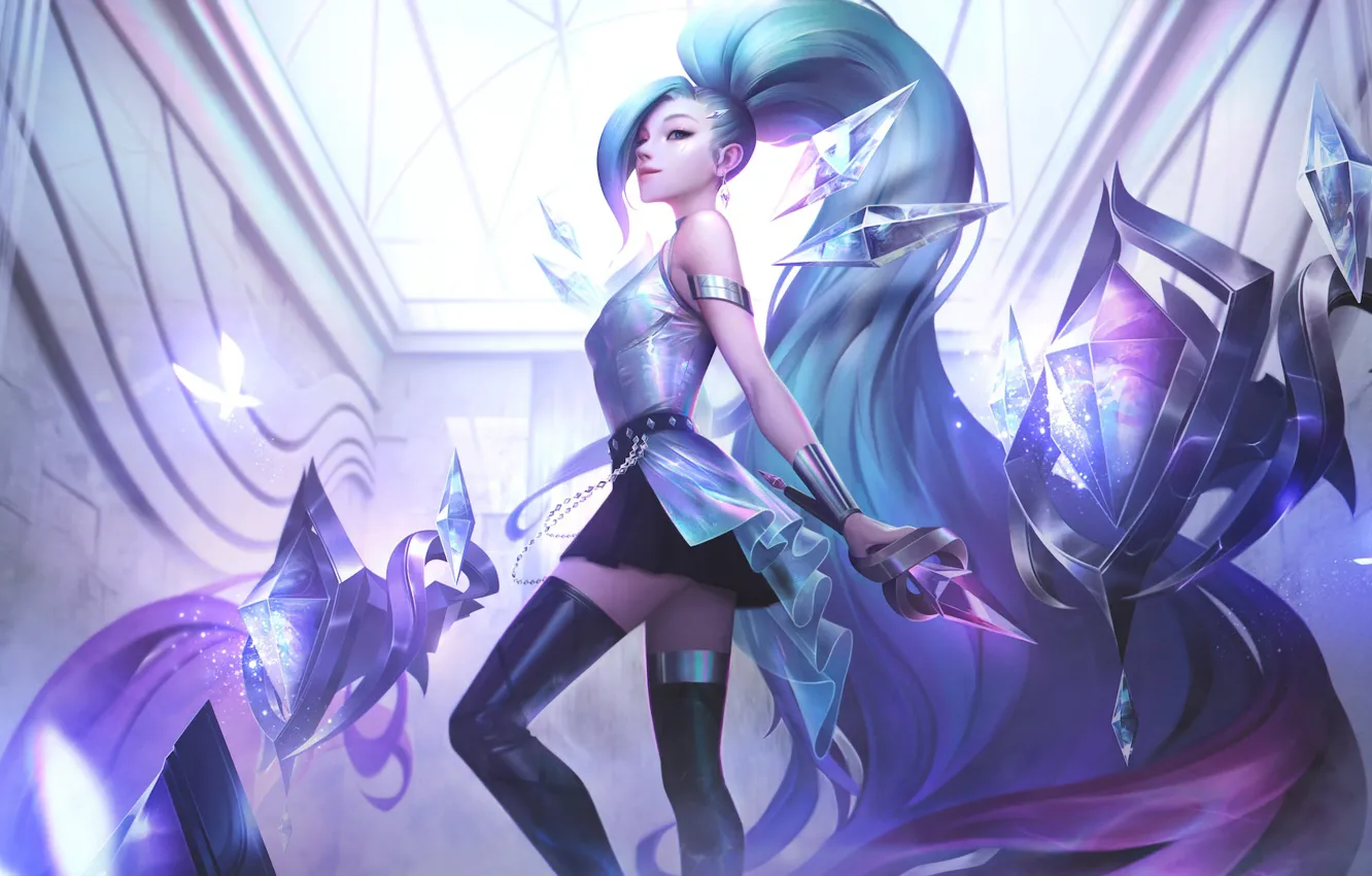 Photo wallpaper magic, the game, Shine, microphone, crystals, game, long hair, beautiful girl