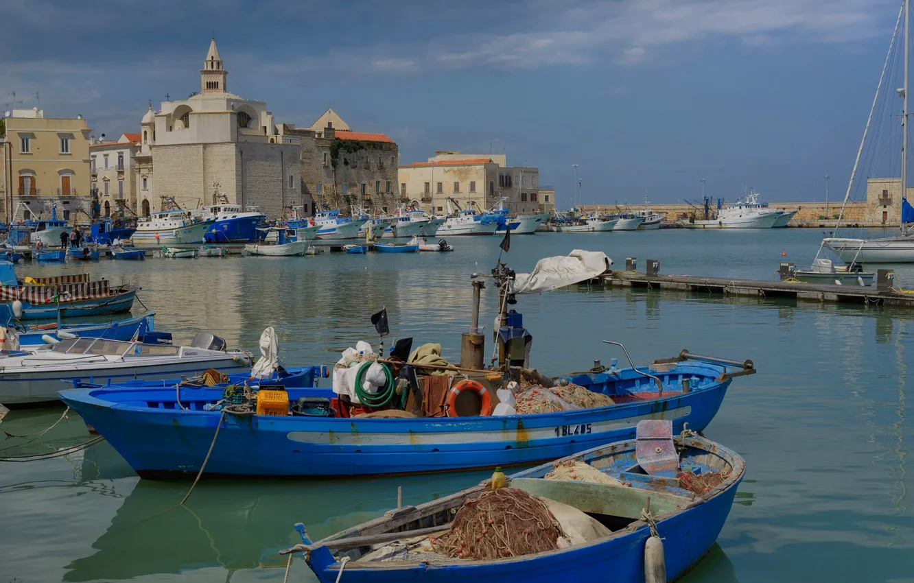 Photo wallpaper sea, boat, home, Italy, Apulia, Trani