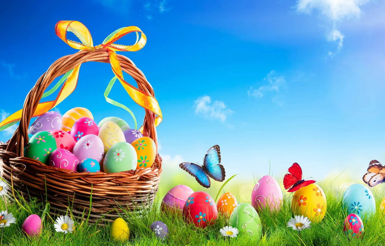 Photo wallpaper flowers, eggs, spring, colorful, Easter, flowers, spring, Easter