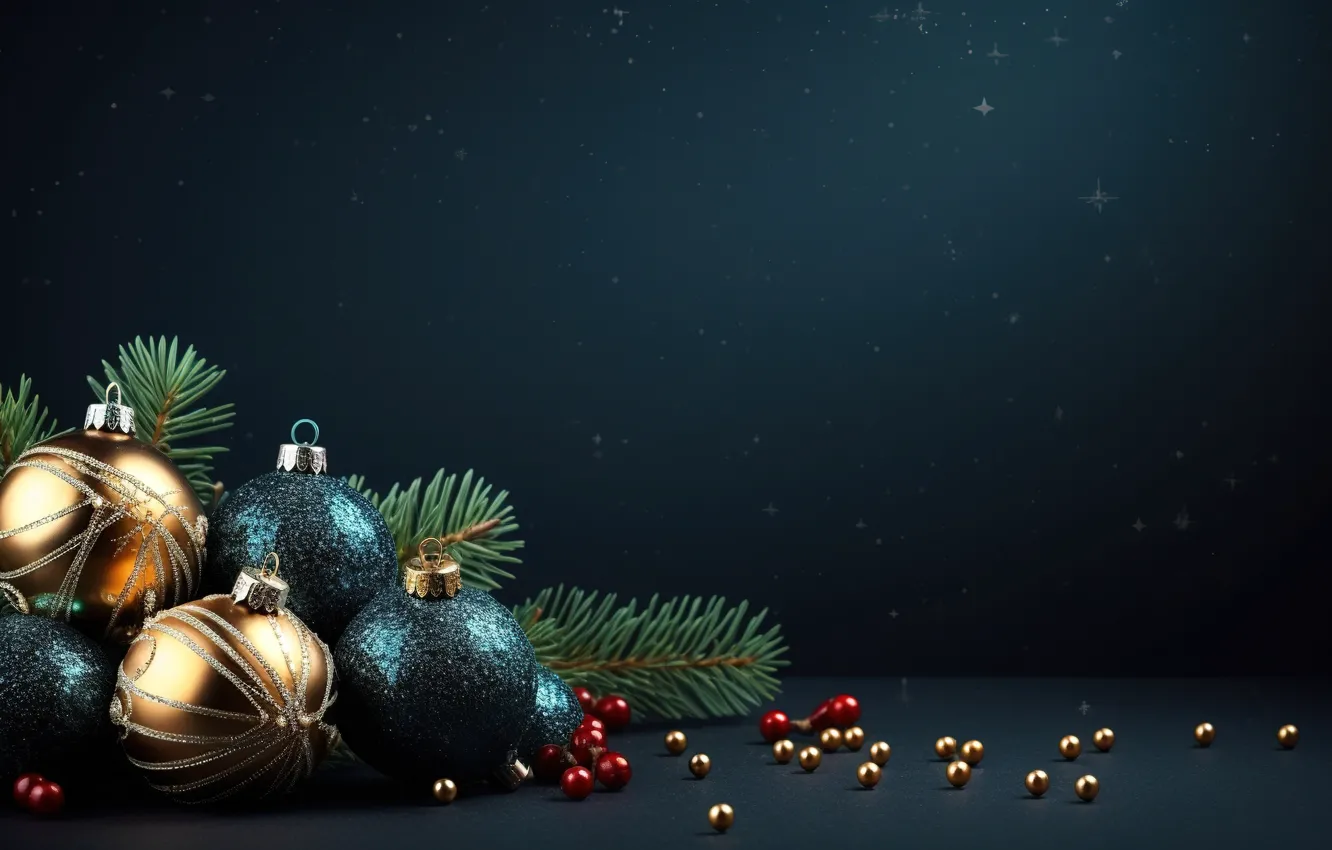 Photo wallpaper decoration, background, balls, New Year, Christmas, golden, new year, happy