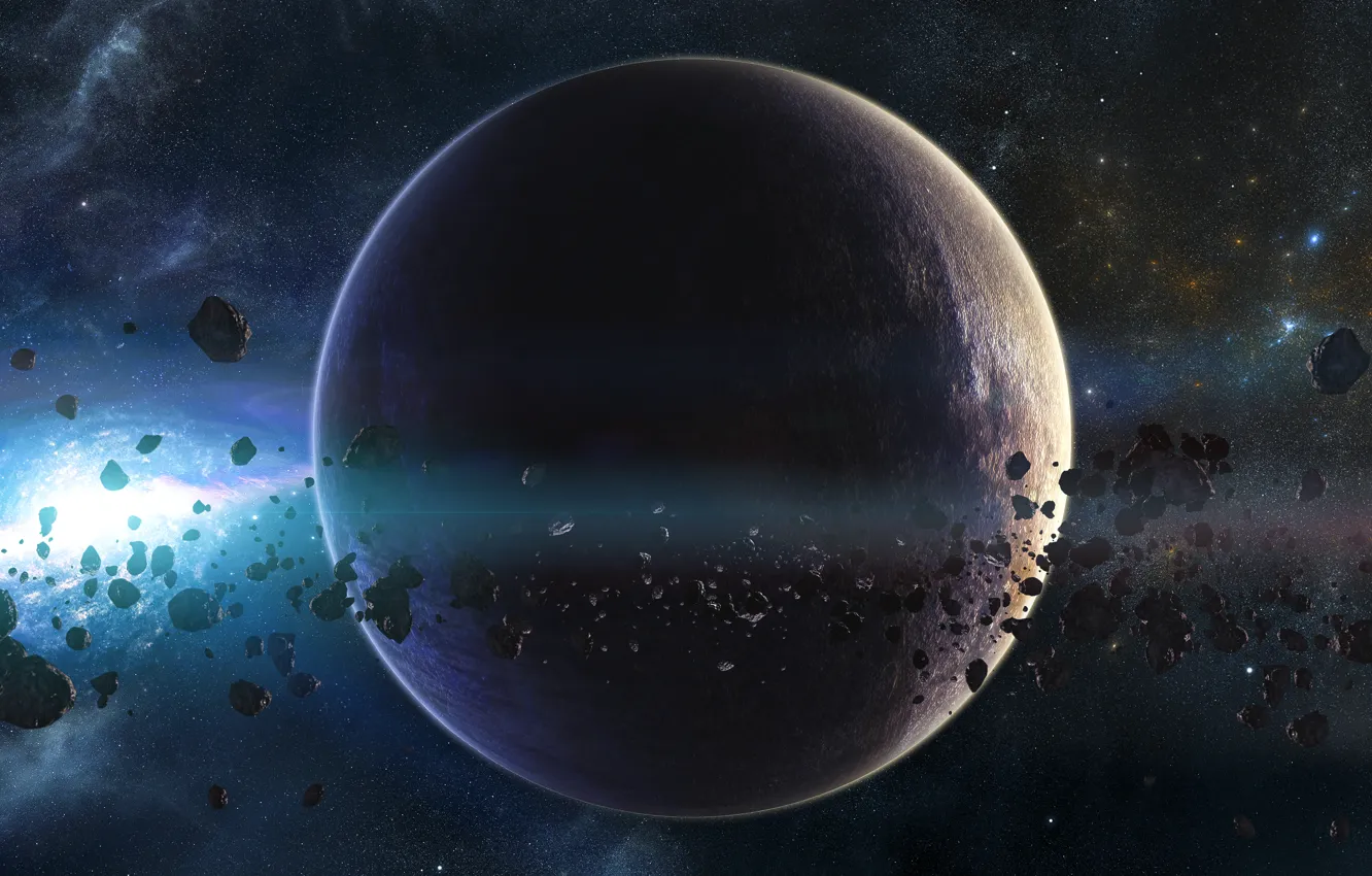 Photo wallpaper stars, planet, asteroids, galaxy, belt