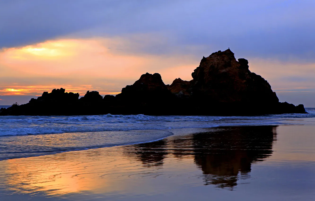 Photo wallpaper sea, beach, the sky, rocks