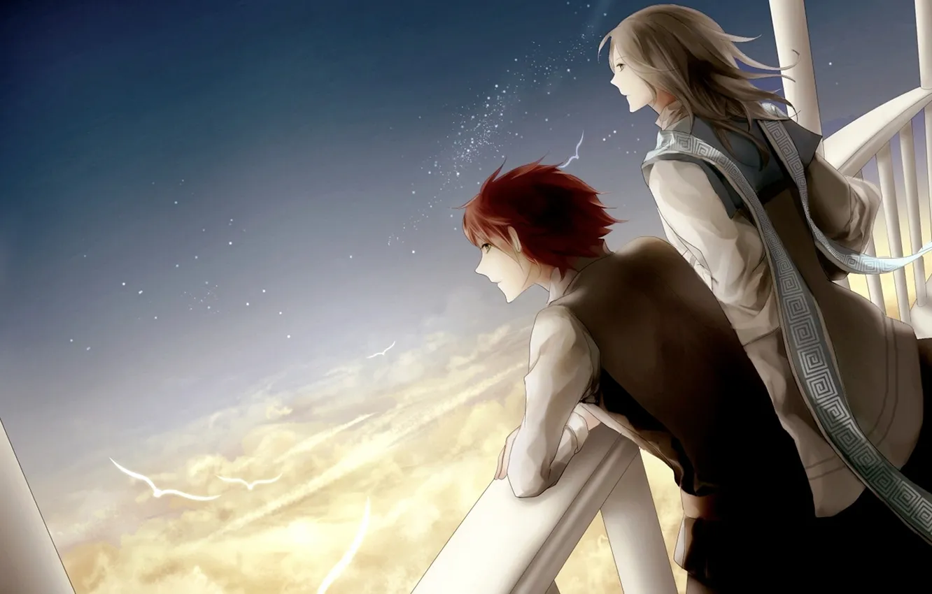 Photo wallpaper the sky, bird, balcony, guy