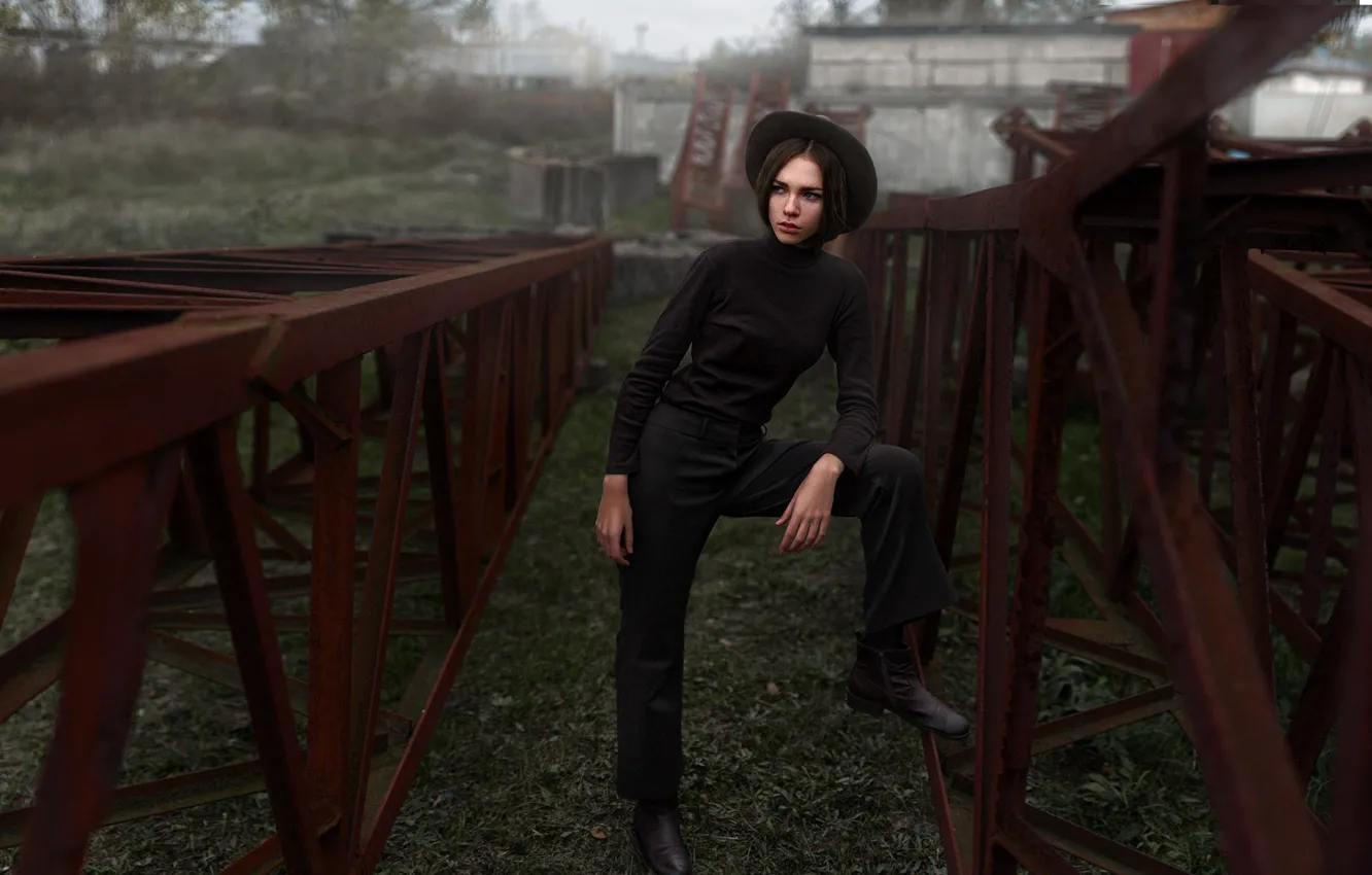 Photo wallpaper girl, pose, model, portrait, hat, shoes, tower, Alice