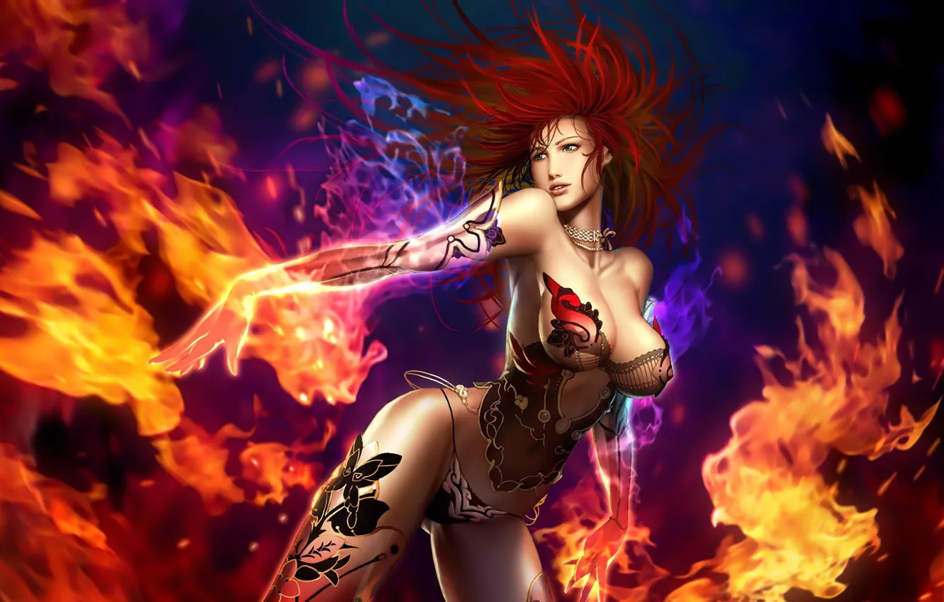Photo wallpaper girl, fire, flame, Perfect World