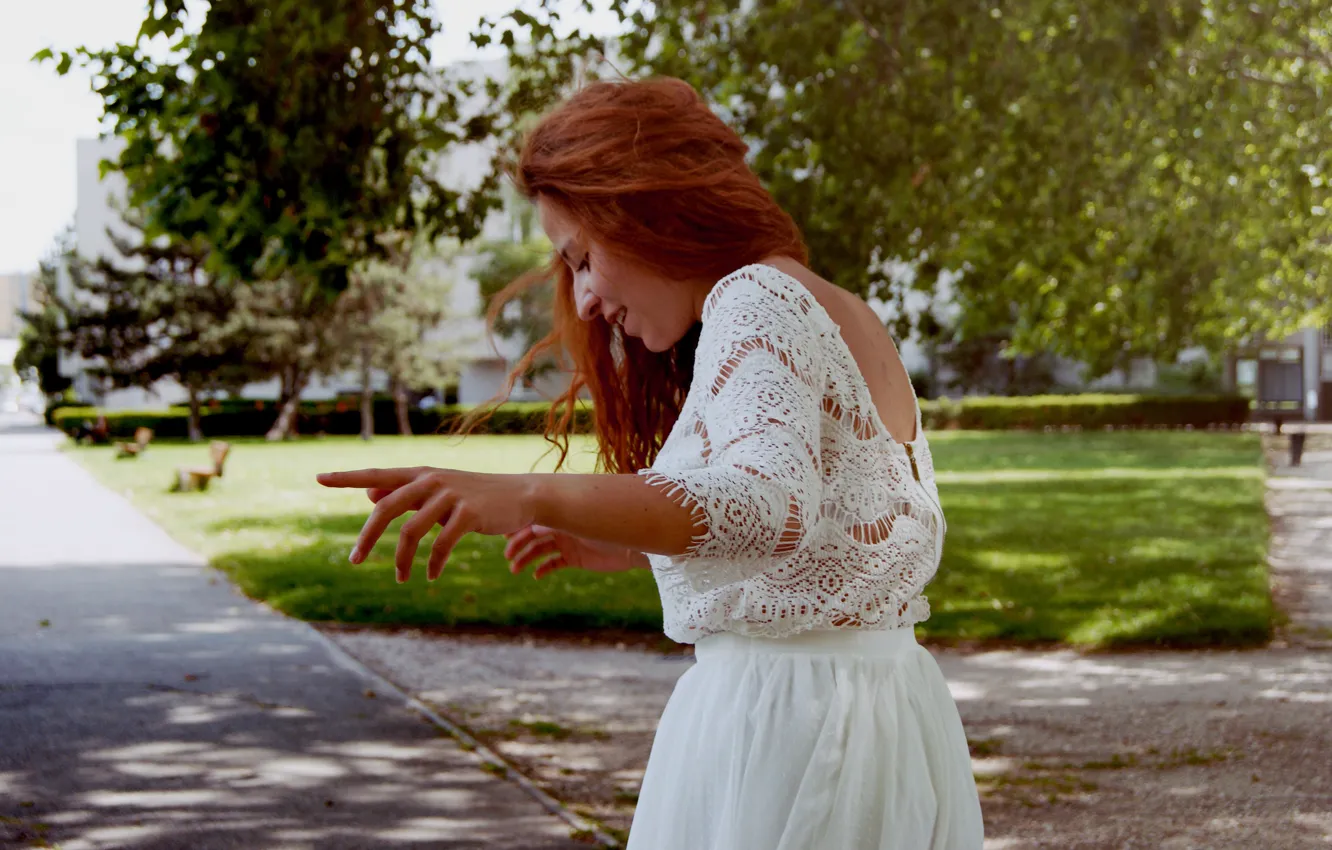 Photo wallpaper girl, dress, red