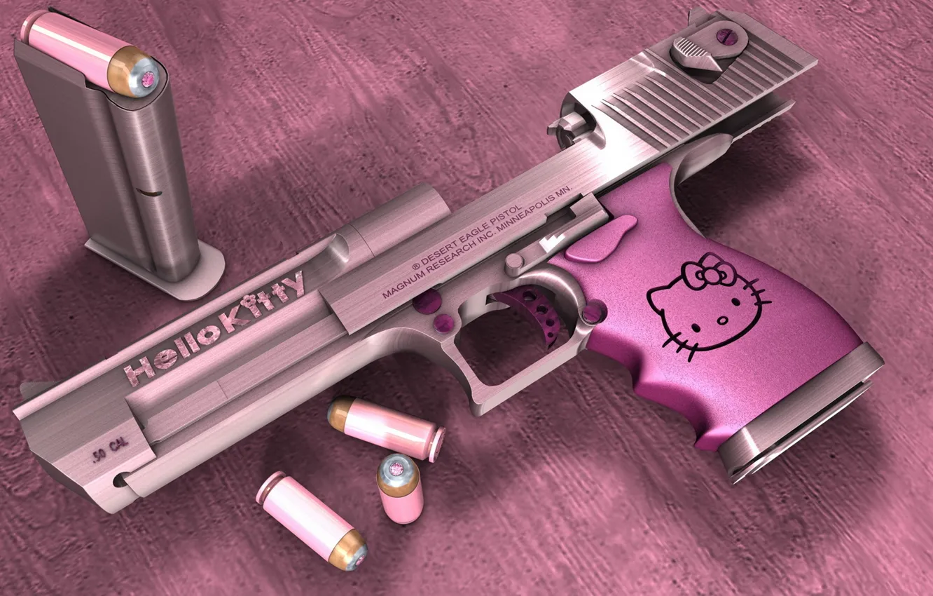 Photo wallpaper pink, Hello Kitty, Desert Eagle