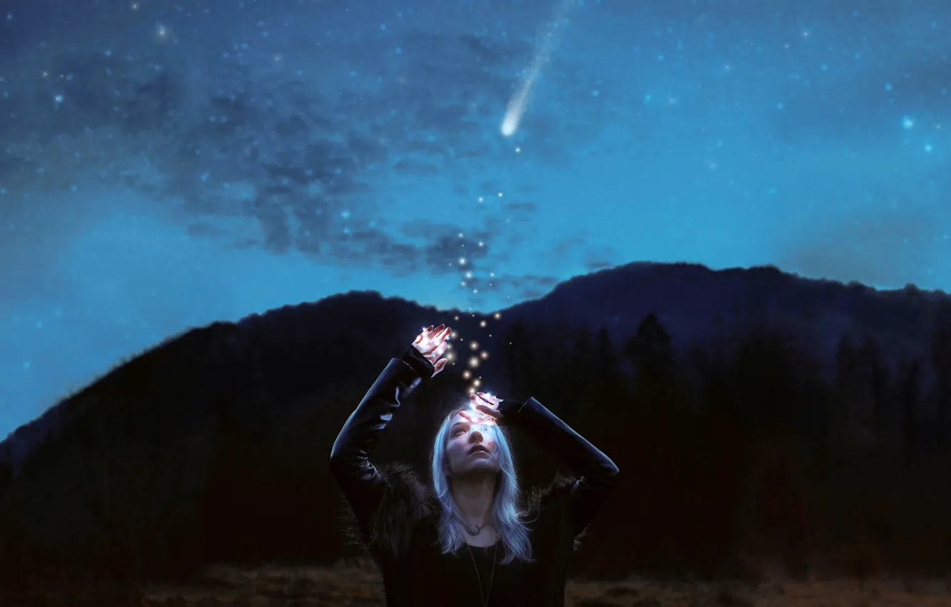 Photo wallpaper girl, stars, comet, Kindra Nikole