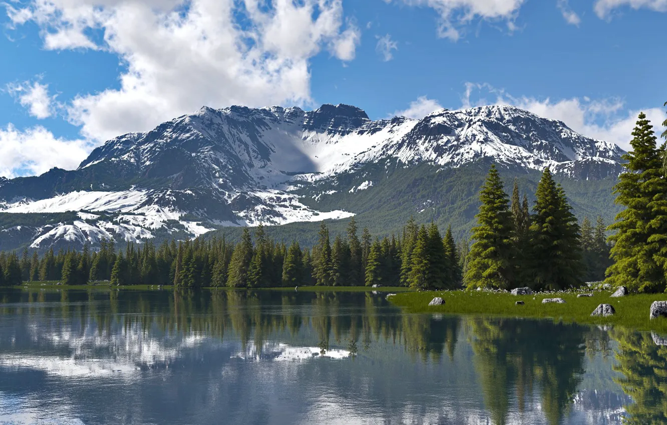 Photo wallpaper mountains, nature, vegetation, pond, mount st.helens