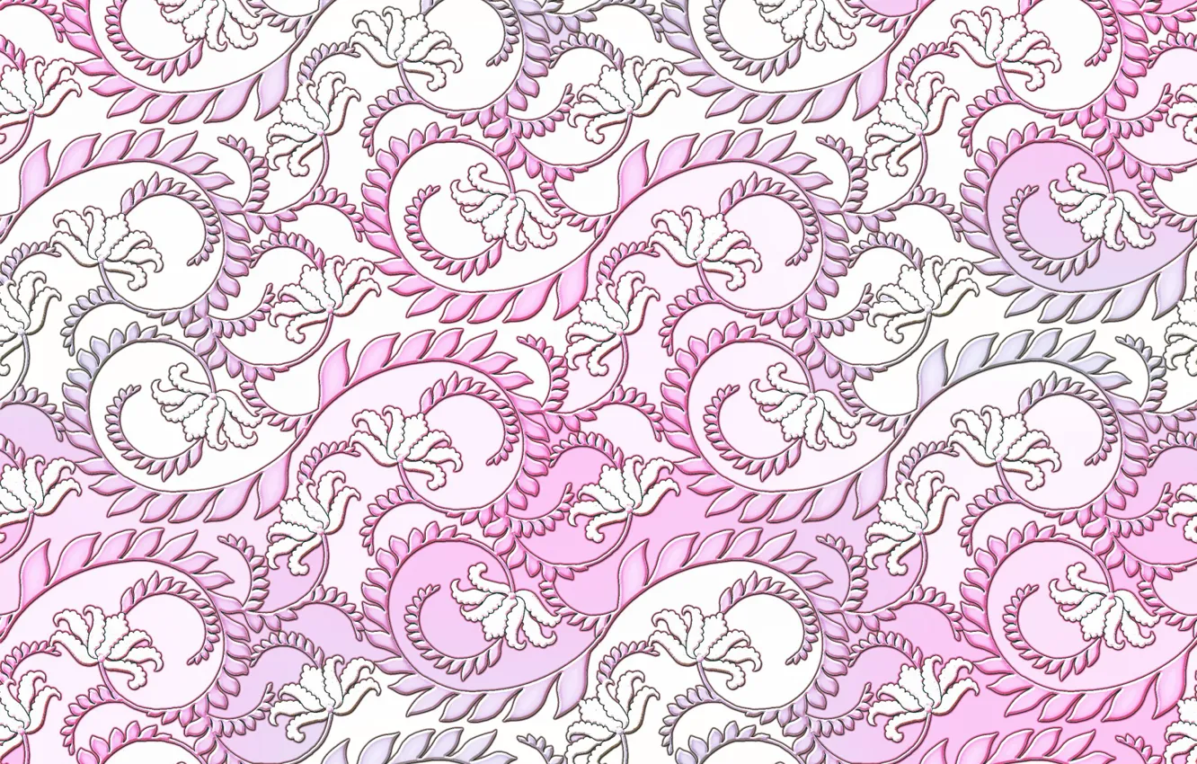 Photo wallpaper white, flowers, background, curls, ornament, pattern.pink