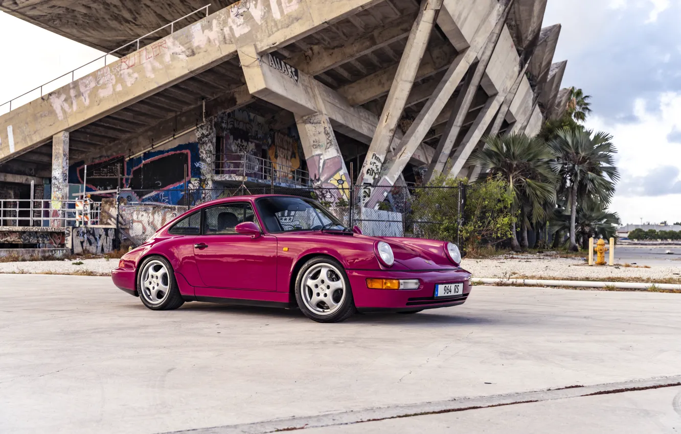 Photo wallpaper Porsche, Porsche 911, pink, Porsche 964, Porsche 911 964 Carrera RS