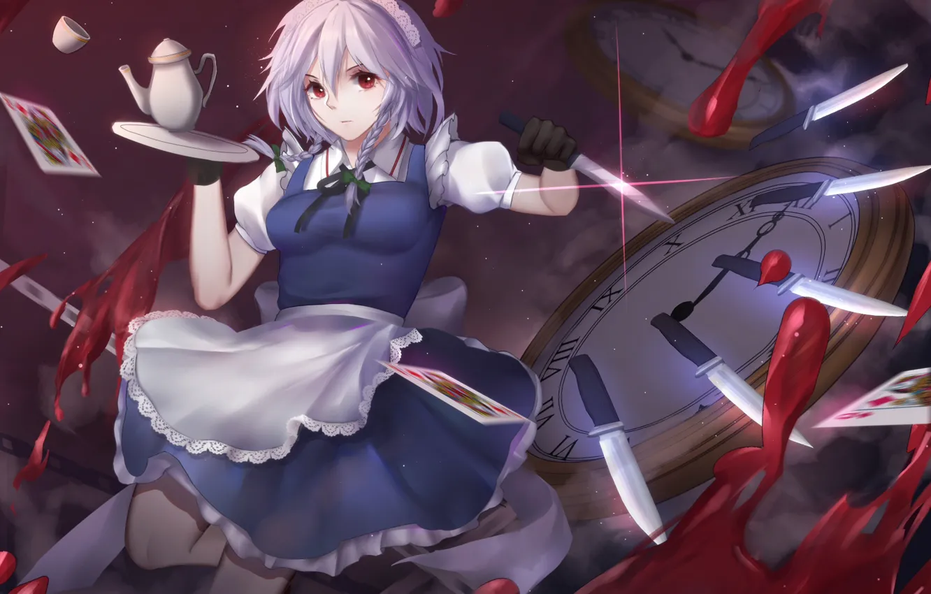 Photo wallpaper girl, the game, knife, Touhou, Touhou