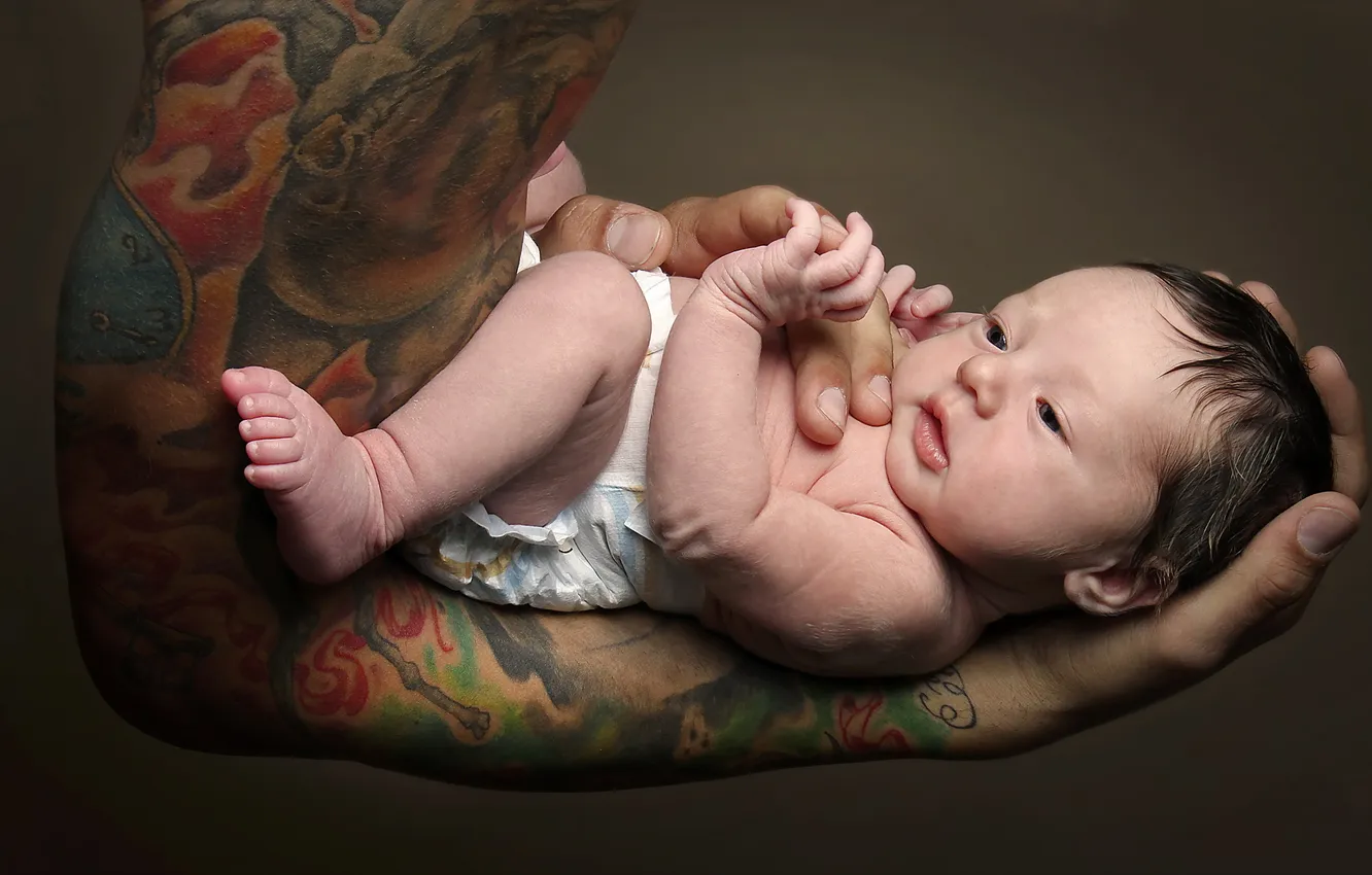 Photo wallpaper hands, tattoo, baby