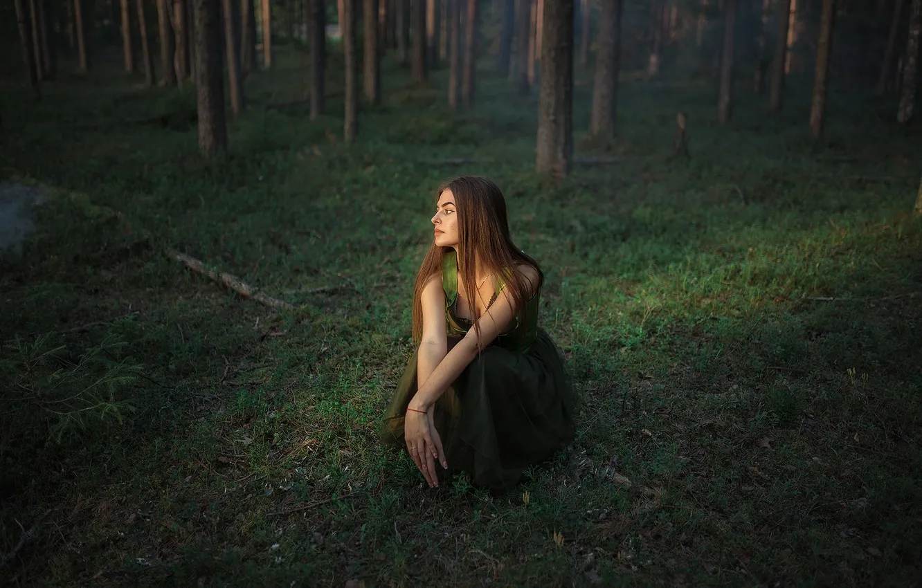 Photo wallpaper forest, nature, Alice, sitting, Evgeny Smolsky